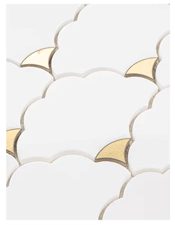 โมเสคหินอ่อน TIMELESS TILES รุ่น LUCKY CLOUD 23.7X29.8 ซม. สีขาว ตกแต่งสเตนเลสสีทอง CRYSTAL WHITE_2